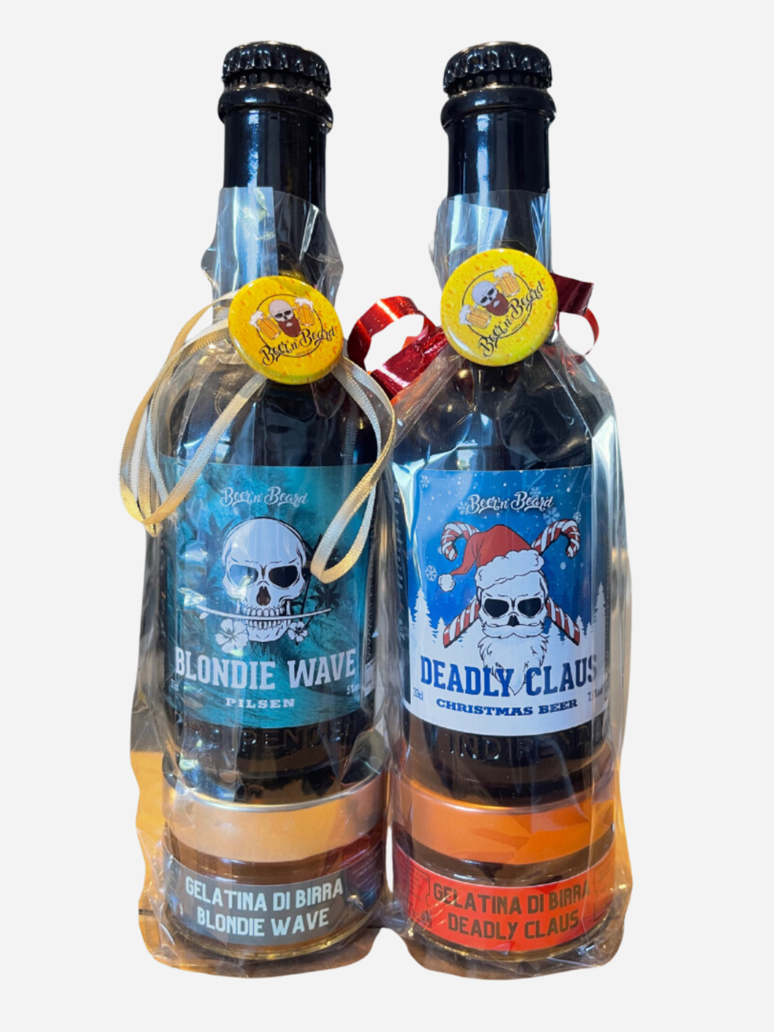 Coppia di confezioni regalo Birra + Gelatina + Spilla